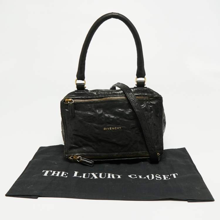Pre Owned Givenchy Black Crinkled Leather Small Pandora Shoulder Bag