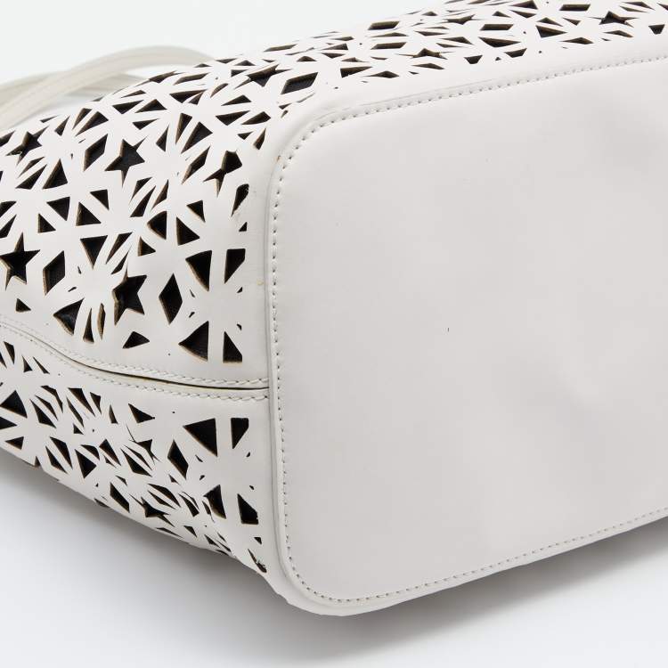 Pre Owned Givenchy White Perforated Leather Small Star Antigona Tote