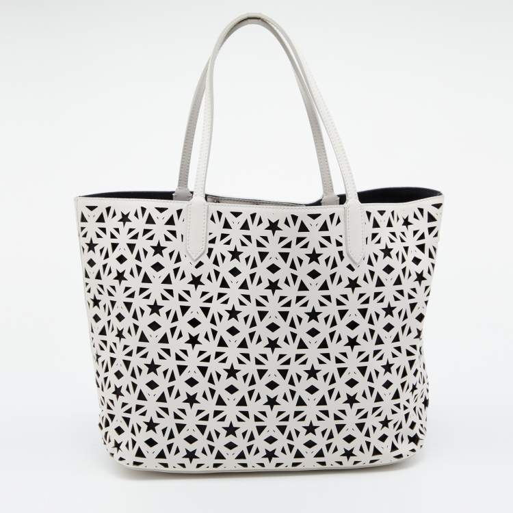 Pre Owned Givenchy White Perforated Leather Small Star Antigona Tote