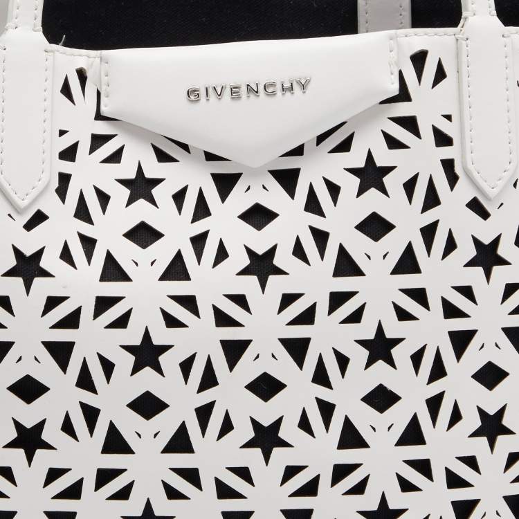 Pre Owned Givenchy White Perforated Leather Small Star Antigona Tote