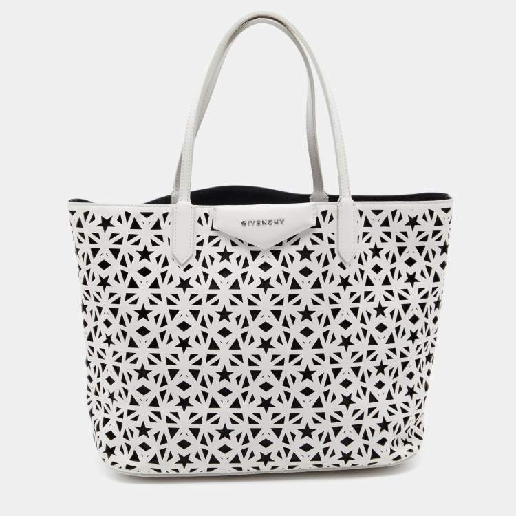 Pre Owned Givenchy White Perforated Leather Small Star Antigona Tote