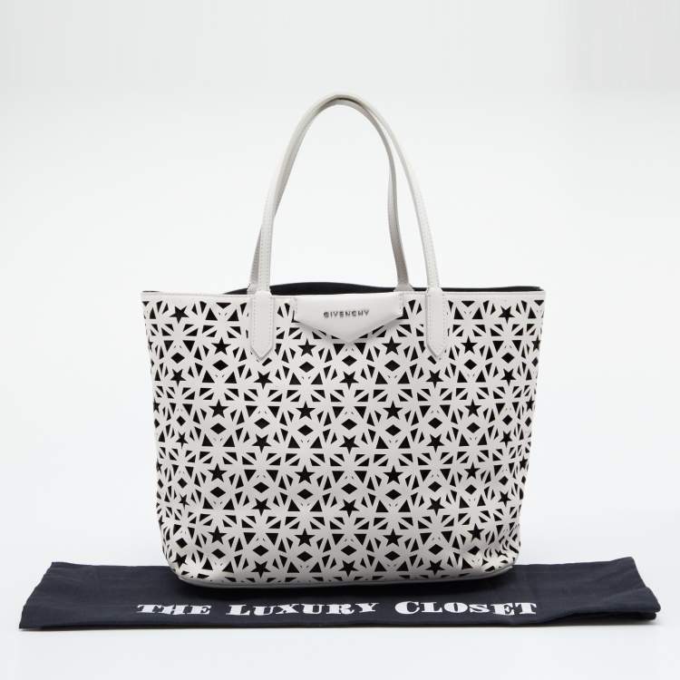 Pre Owned Givenchy White Perforated Leather Small Star Antigona Tote