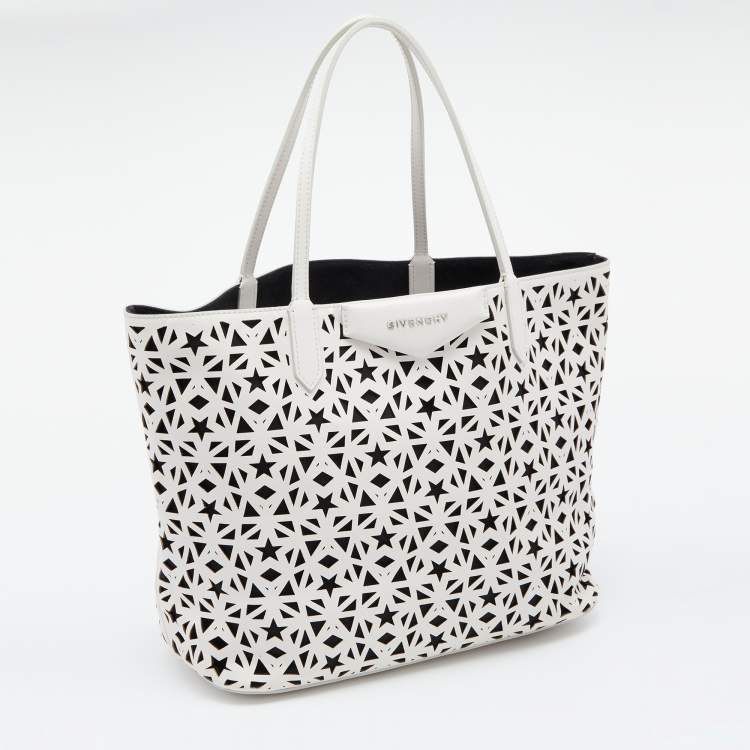 Pre Owned Givenchy White Perforated Leather Small Star Antigona Tote