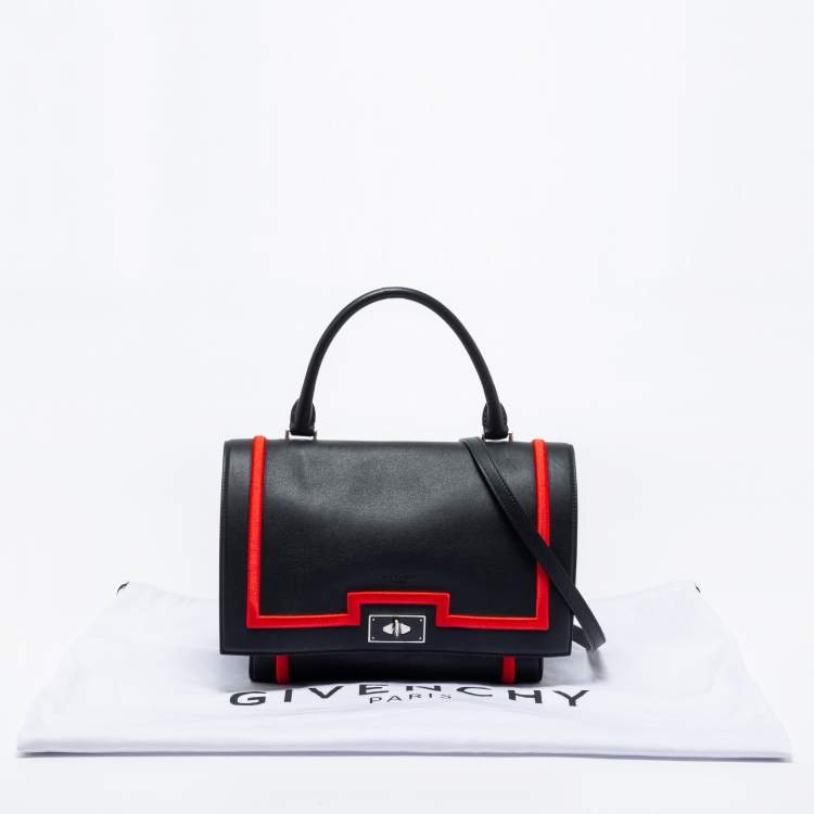 Pre Owned Givenchy Black/Red Leather Shark Tooth Top Handle Bag