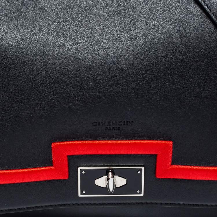 Pre Owned Givenchy Black/Red Leather Shark Tooth Top Handle Bag