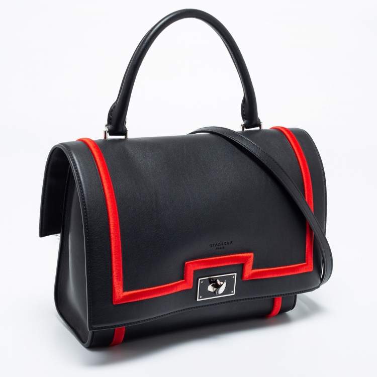 Pre Owned Givenchy Black/Red Leather Shark Tooth Top Handle Bag