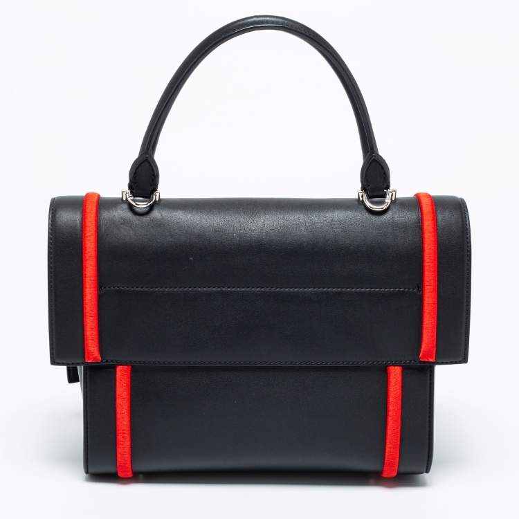 Pre Owned Givenchy Black/Red Leather Shark Tooth Top Handle Bag