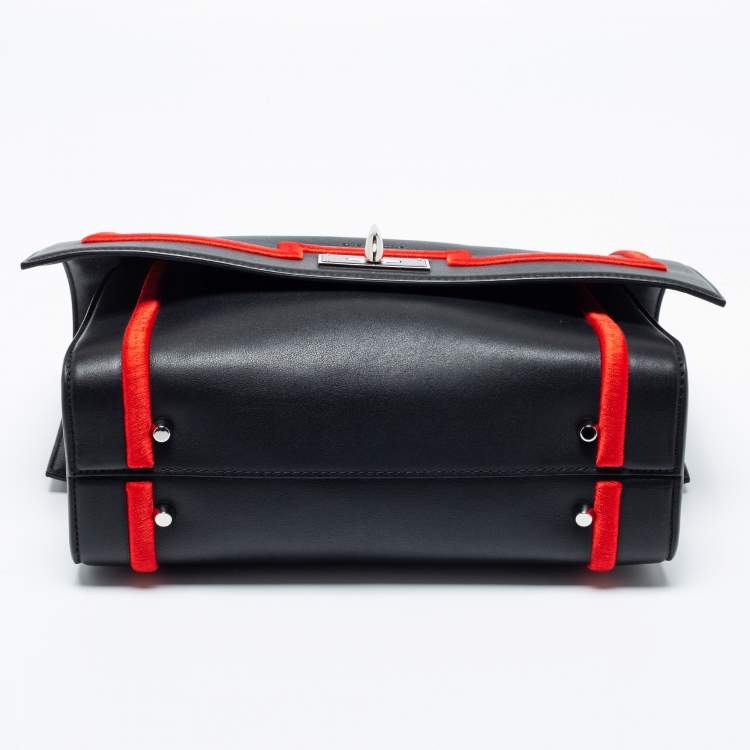 Pre Owned Givenchy Black/Red Leather Shark Tooth Top Handle Bag