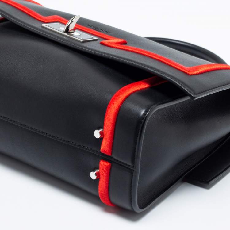 Pre Owned Givenchy Black/Red Leather Shark Tooth Top Handle Bag