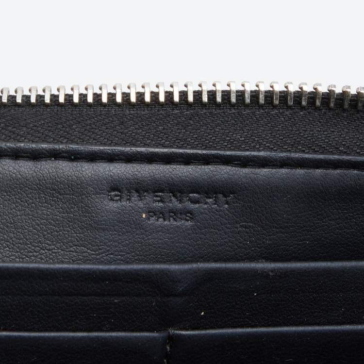 Pre Owned Givenchy Black Leather Rottweiler Zip Around Wallet