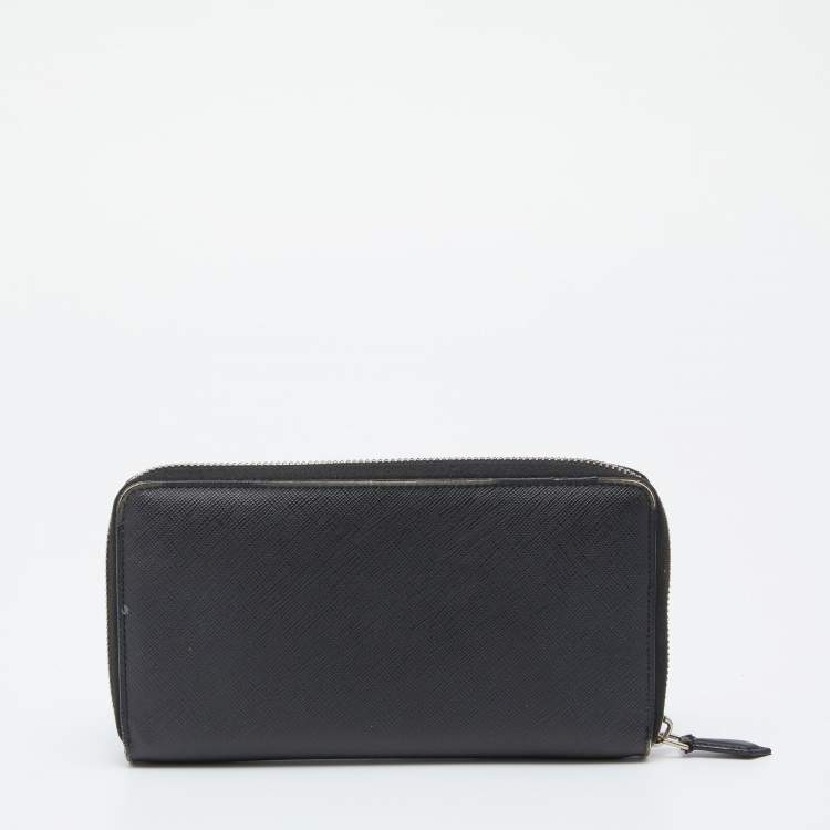 Pre Owned Givenchy Black Leather Rottweiler Zip Around Wallet