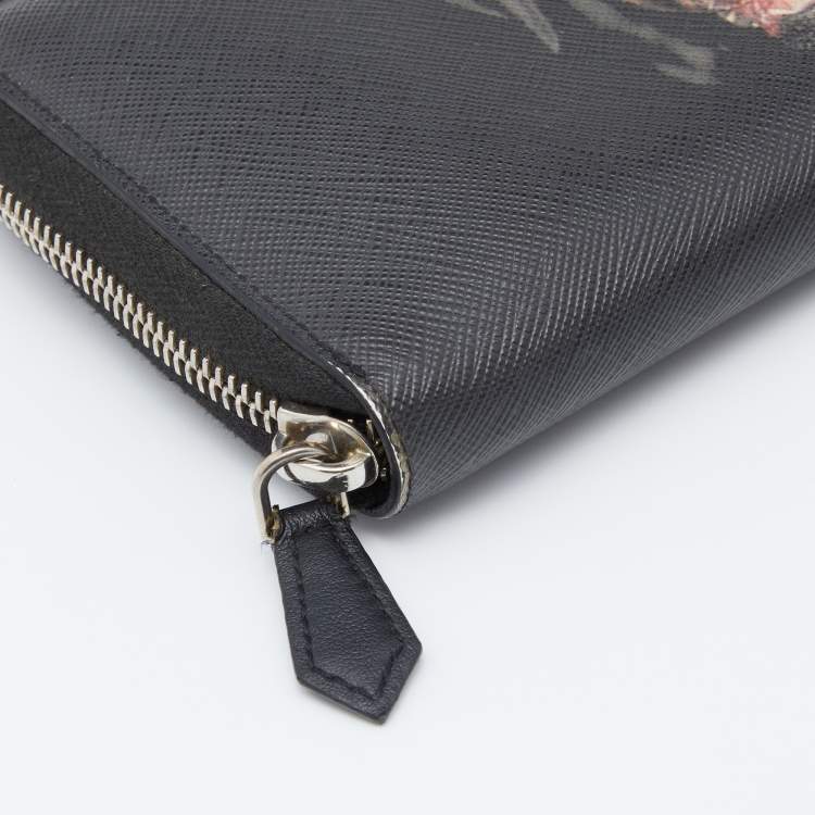 Pre Owned Givenchy Black Leather Rottweiler Zip Around Wallet