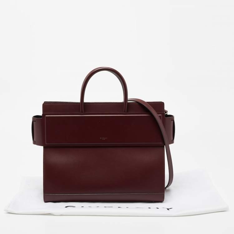 Pre Owned Givenchy Burgundy Leather Medium Horizon Tote