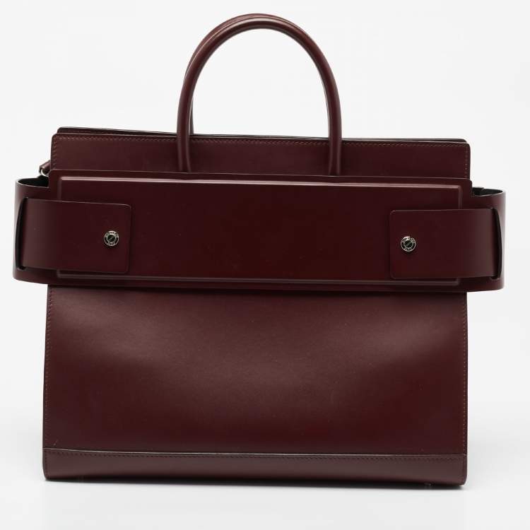 Pre Owned Givenchy Burgundy Leather Medium Horizon Tote