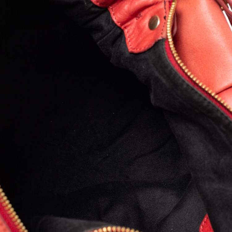 Pre Owned Givenchy Coral Red Pleated Leather Hobo