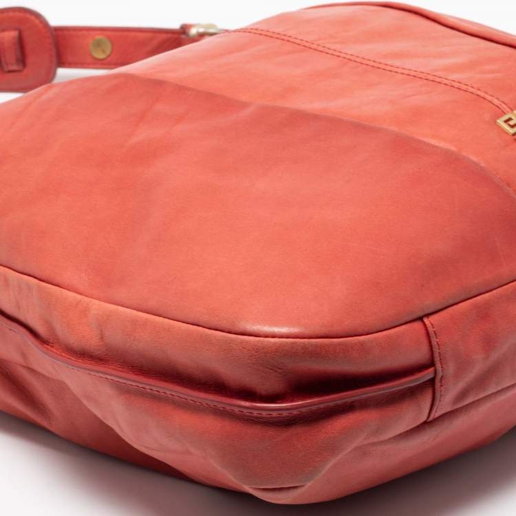 Pre Owned Givenchy Coral Red Pleated Leather Hobo