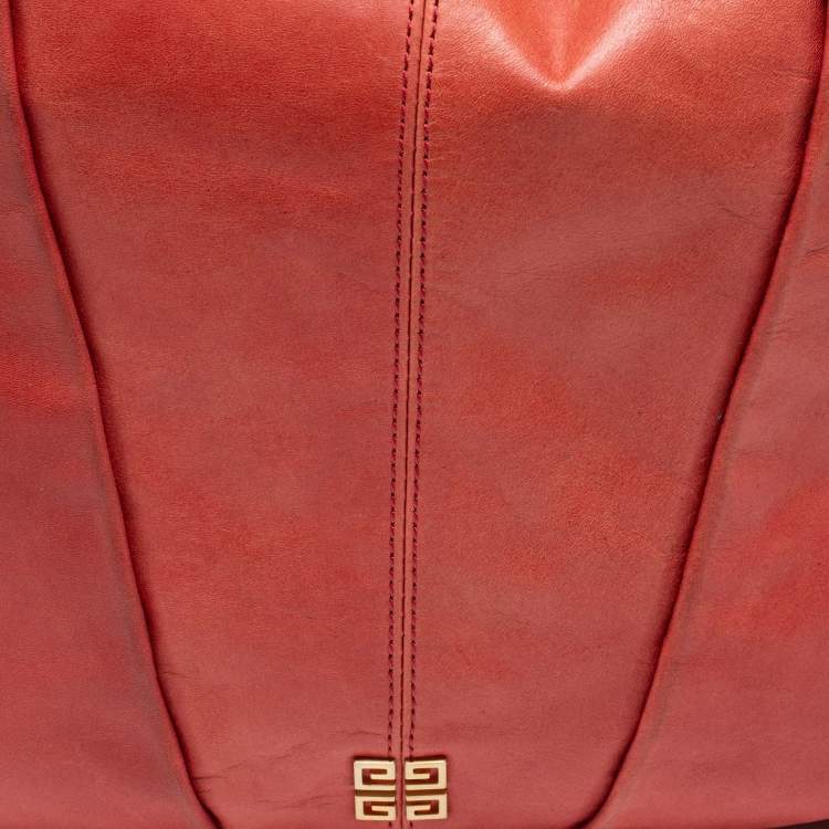 Pre Owned Givenchy Coral Red Pleated Leather Hobo