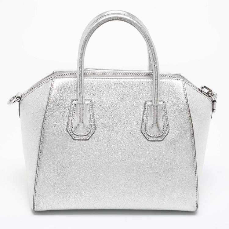 Pre Owned Givenchy Silver Leather Small Antigona Satchel