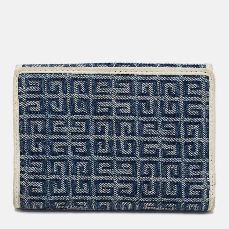 Pre Owned Givenchy Blue/Cream Monogram Canvas and Leather Metal Flap Compact Wallet