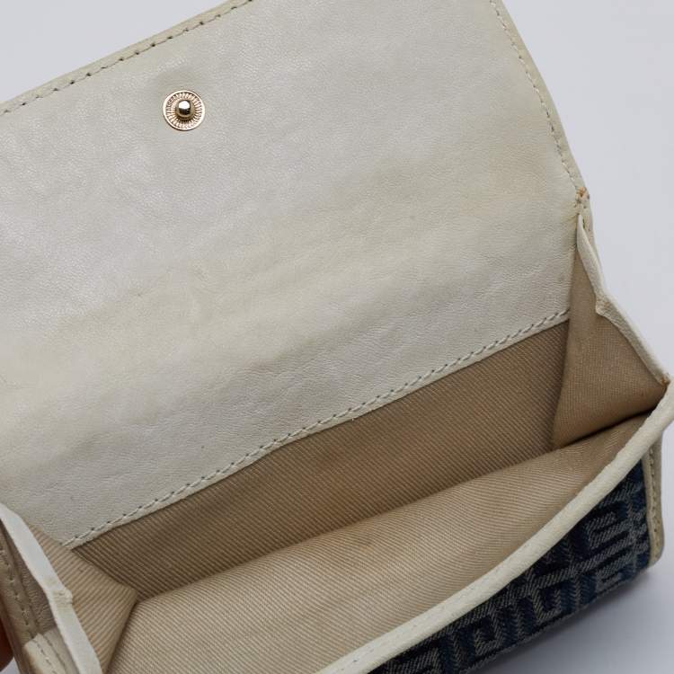 Pre Owned Givenchy Blue/Cream Monogram Canvas and Leather Metal Flap Compact Wallet