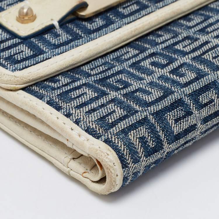 Pre Owned Givenchy Blue/Cream Monogram Canvas and Leather Metal Flap Compact Wallet