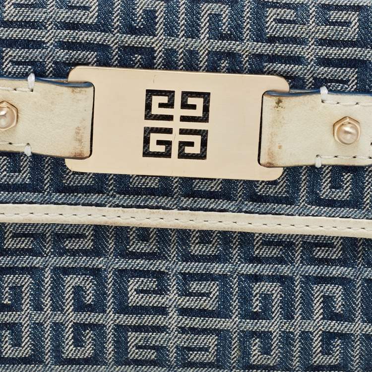Pre Owned Givenchy Blue/Cream Monogram Canvas and Leather Metal Flap Compact Wallet