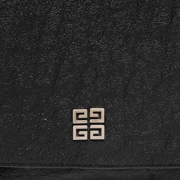 Pre Owned Givenchy Black Leather Flap Fold Over Clutch 
