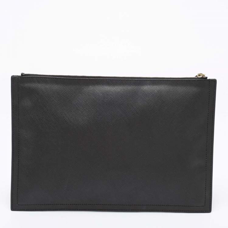 Pre Owned Givenchy Black Textured Leather Bambi Print Zip Antigona Clutch