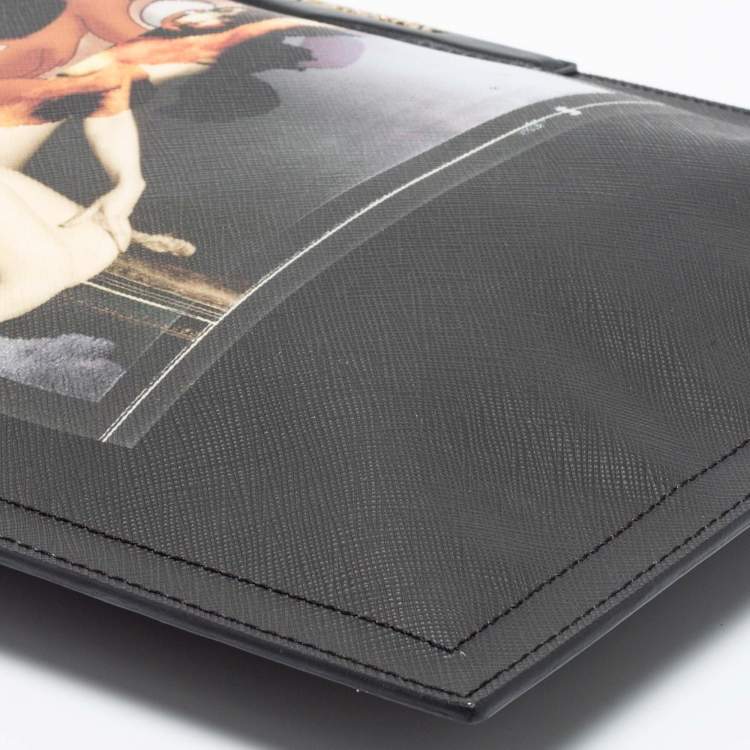 Pre Owned Givenchy Black Textured Leather Bambi Print Zip Antigona Clutch