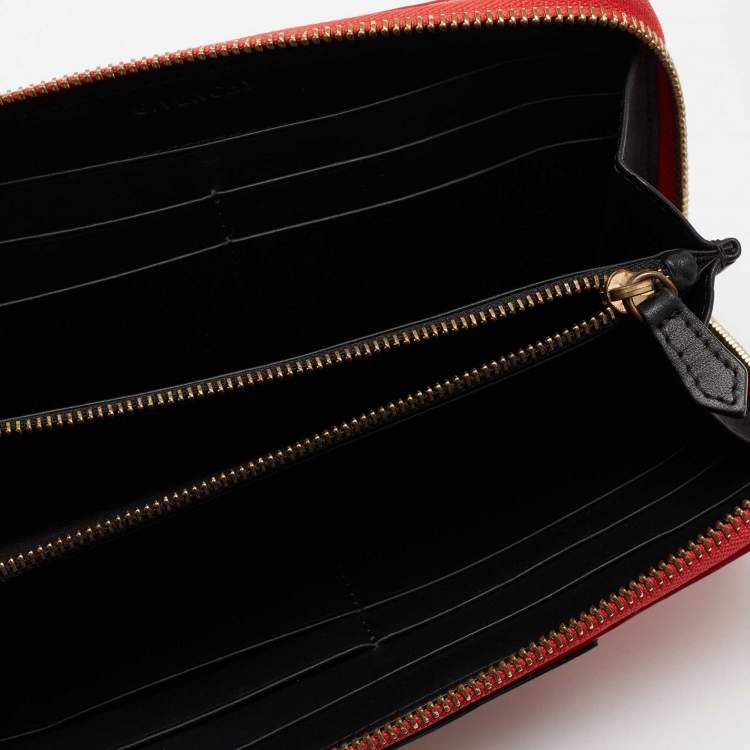 Pre Owned Givenchy Red/Black Leather Antigona Zip Around Wallet