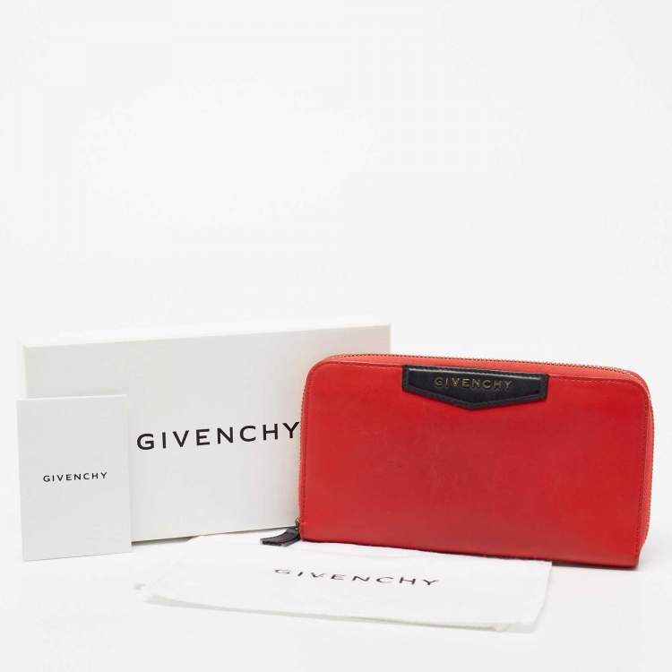 Pre Owned Givenchy Red/Black Leather Antigona Zip Around Wallet