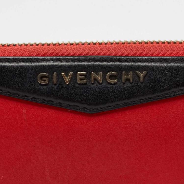Pre Owned Givenchy Red/Black Leather Antigona Zip Around Wallet