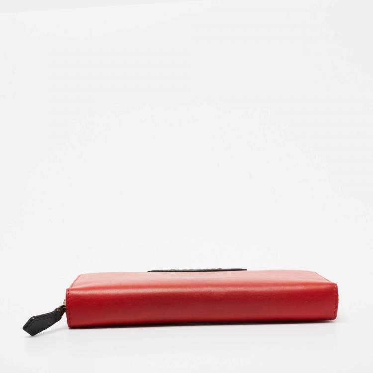 Pre Owned Givenchy Red/Black Leather Antigona Zip Around Wallet