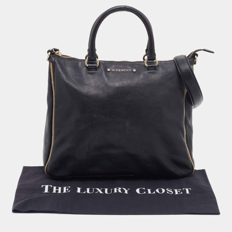 Pre Owned Givenchy Black Leather Zipped Detail Tote
