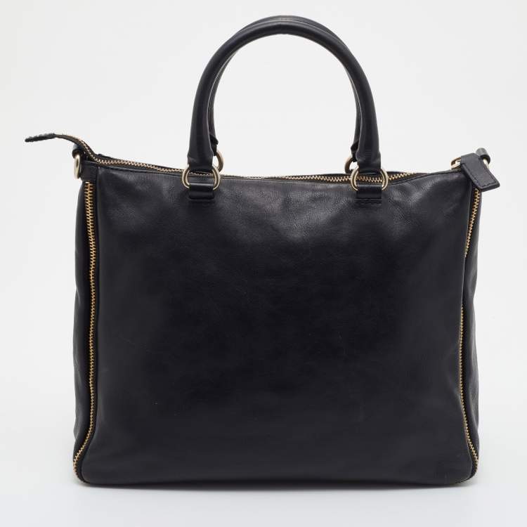Pre Owned Givenchy Black Leather Zipped Detail Tote
