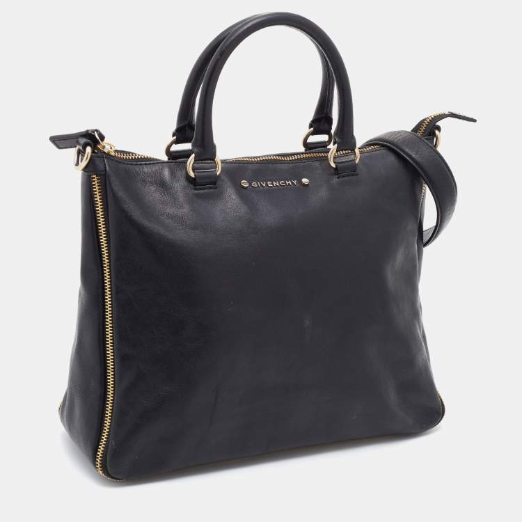 Pre Owned Givenchy Black Leather Zipped Detail Tote