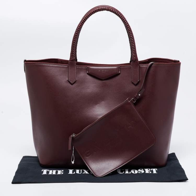 Pre Owned Givenchy Burgundy Leather Antigona Whipstitch Handle Tote 