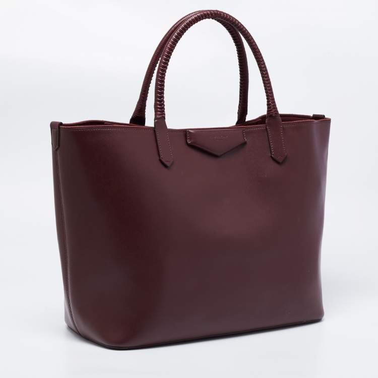 Pre Owned Givenchy Burgundy Leather Antigona Whipstitch Handle Tote 