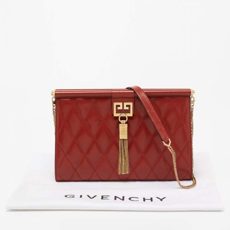 Pre Owned Givenchy Rust Red Quilted Leather Medium Gem Shoulder Bag