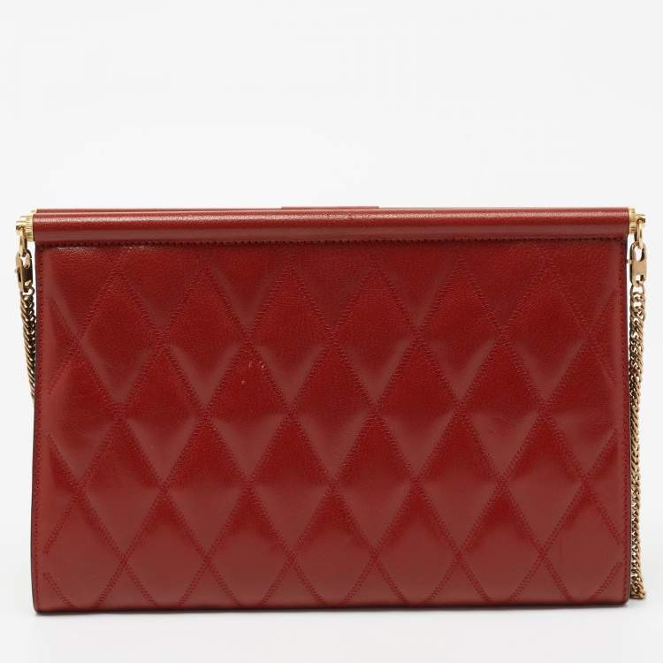 Pre Owned Givenchy Rust Red Quilted Leather Medium Gem Shoulder Bag