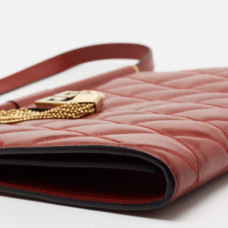 Pre Owned Givenchy Rust Red Quilted Leather Medium Gem Shoulder Bag