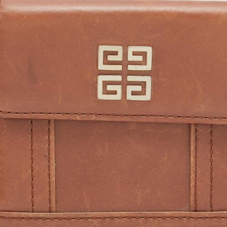 Pre Owned Givenchy Brown Leather Logo Compact Wallet
