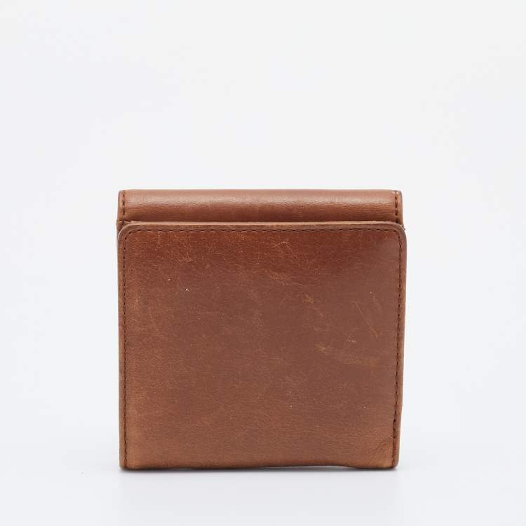 Pre Owned Givenchy Brown Leather Logo Compact Wallet