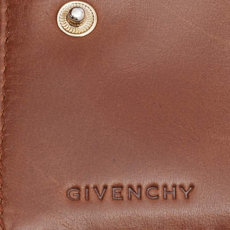 Pre Owned Givenchy Brown Leather Logo Compact Wallet