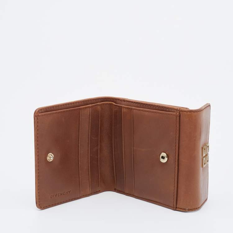 Pre Owned Givenchy Brown Leather Logo Compact Wallet