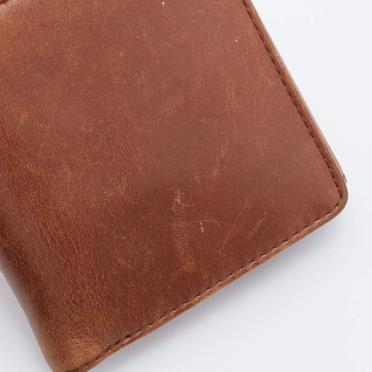 Pre Owned Givenchy Brown Leather Logo Compact Wallet