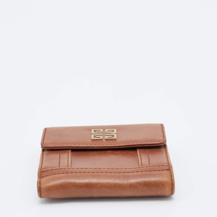 Pre Owned Givenchy Brown Leather Logo Compact Wallet