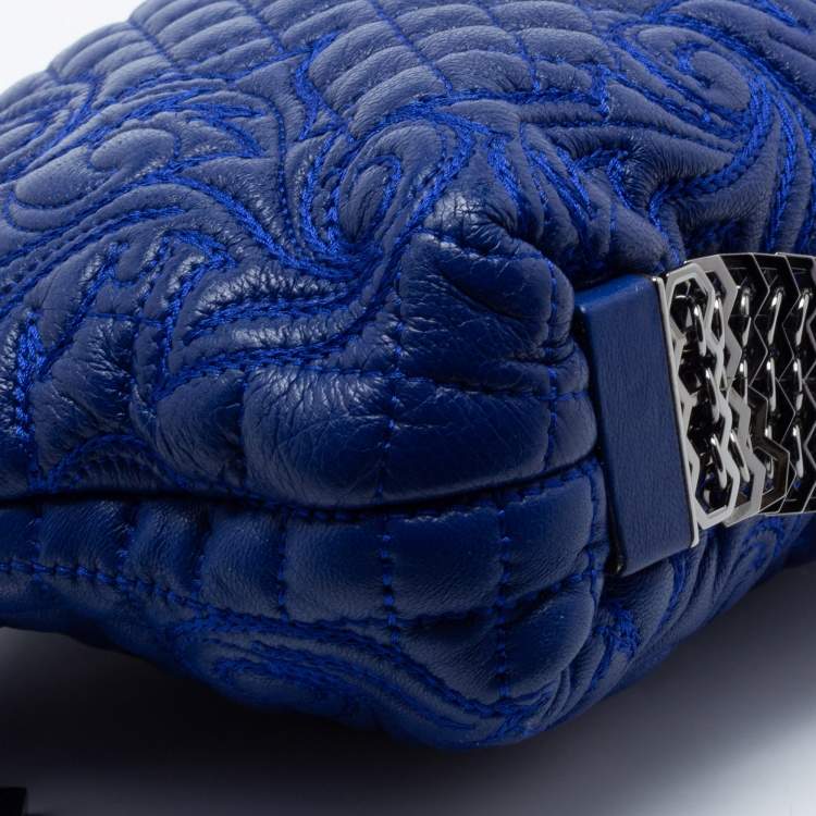 Pre Owned Versace Blue Leather Embroidered Shoulder Bag