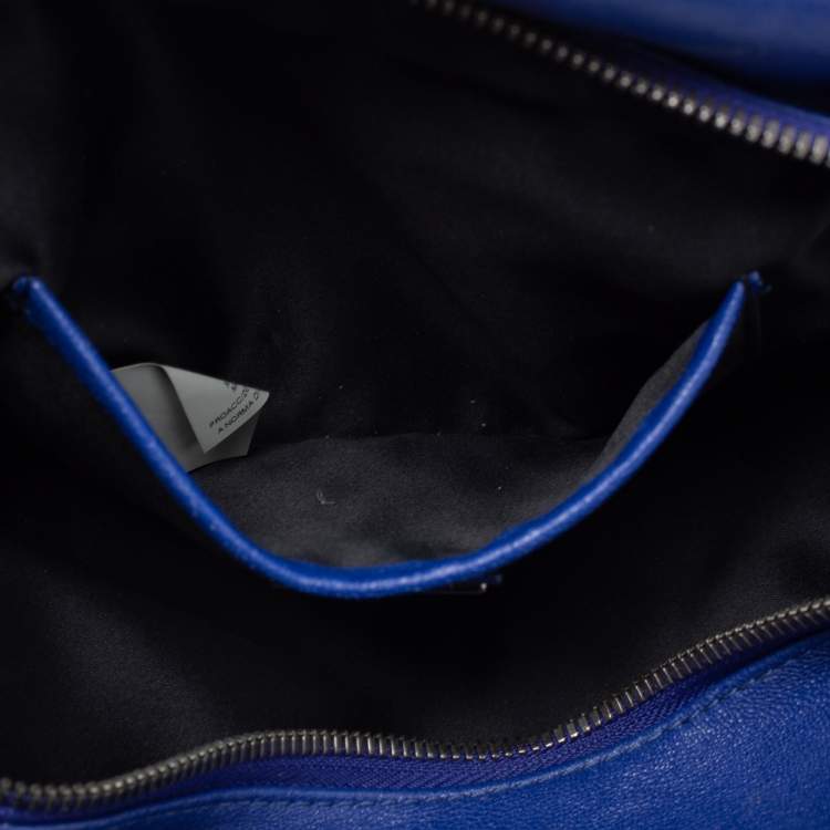 Pre Owned Versace Blue Leather Embroidered Shoulder Bag