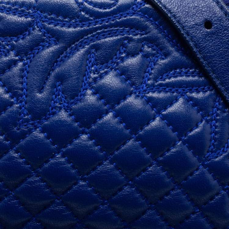 Pre Owned Versace Blue Leather Embroidered Shoulder Bag